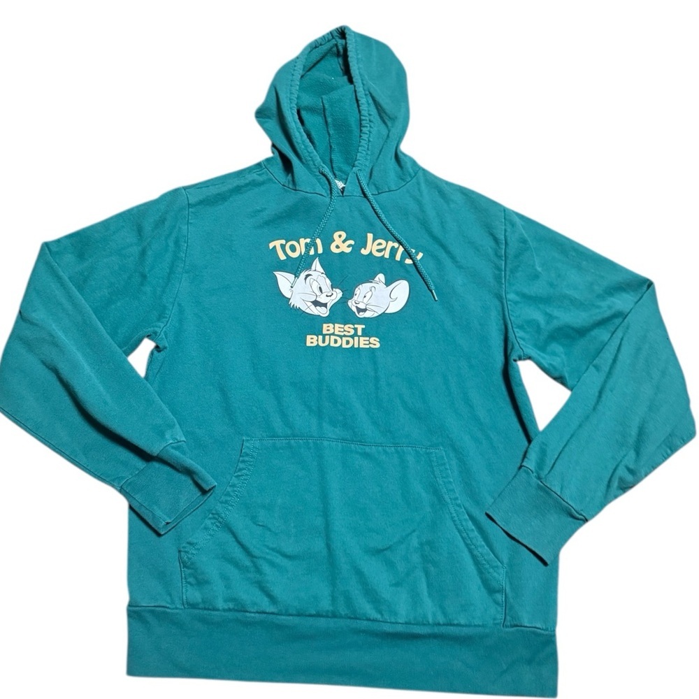 Tom & Jerry Green Graphic Hoodie Men’s Small Rare Cartoon Pullover Sweatshirt